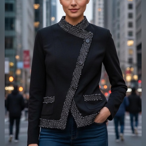 Lafayette 148 New York Jackets & Blazers - Lafayette 148 Eloise Jacket Formal Blazer Black Buttons Front Pockets Woven NWT